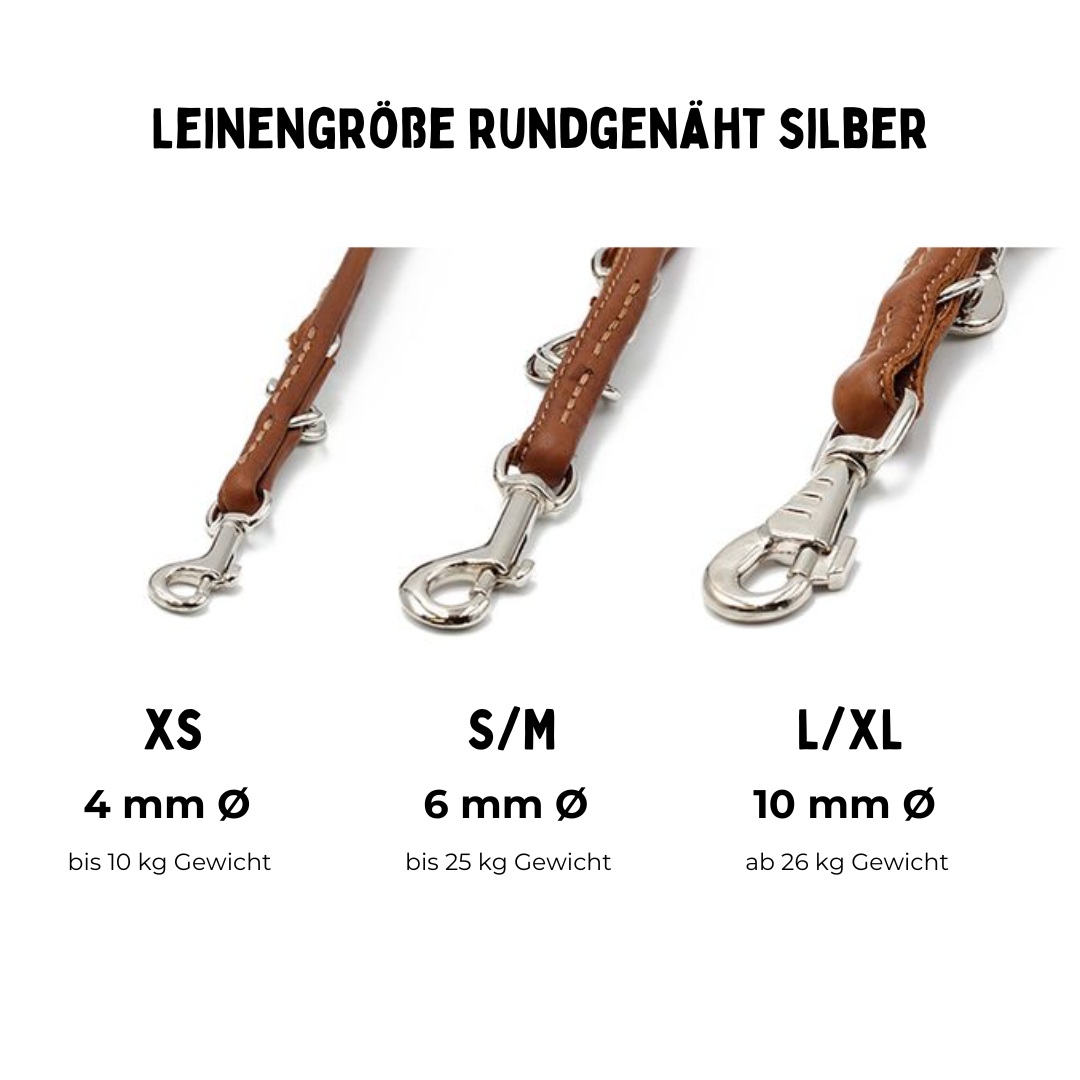 Lederleine Rundgenäht 2m Silber